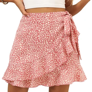 Short Skirts Women's Summer Wrap Floral High Waist Ruffle Short Mini Skirts