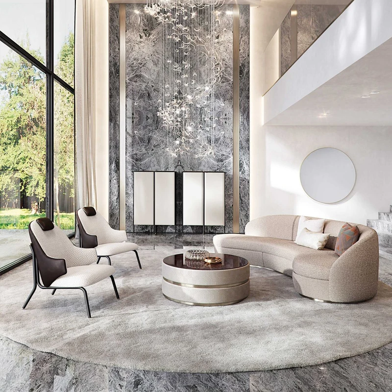 New Design Sets for Living Room Modern Sectional Metal Frame Curved Sofa  Villa Luxury Furniture Sofa Set with Great Price