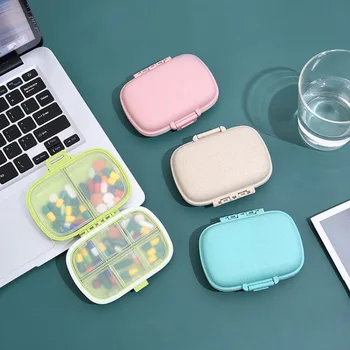 Portable Wheat Straw Storage Box Travel Pill Holders Pills Organizer Promotional 7 Days Weekly Pill Boxes