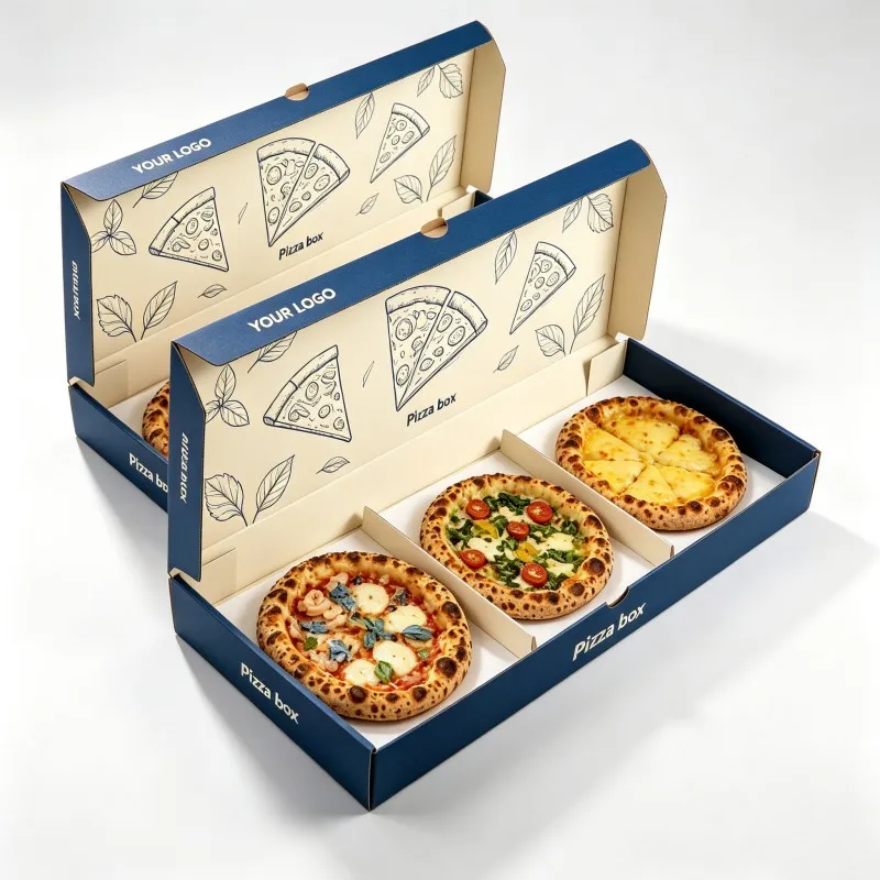 Zicpole Premium-individueller 3-Fach-Sandwich- und Mini-Pizzakarton ohne Soßenfach – ideal für Fast Food, Mitnahme und gemeinsames Essen auf Partys