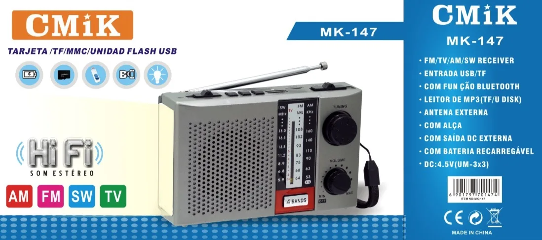 Cmik Mk-147 Oem Hot Sale Blue Tooth Radyo Pocket Mini With Wireless Speaker  Tv Am Fm Sw Mp3 Portable Radio - Buy Wireless Outdoor Am Fm Radio  Antenna,Portable Vintage Am Fm Radio,Portable