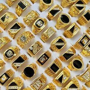 Best Selling Men's Alloy Gold Ring Cross-Border Explosive Accessory for Anniversaries Featuring 18K Inlay Popular Middle East