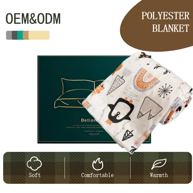 Custom OEM ODM Baby Blanket for Boys Girls Soft Minky with Double Layer Dotted Backing Penguin Printed  Receiving Blanket