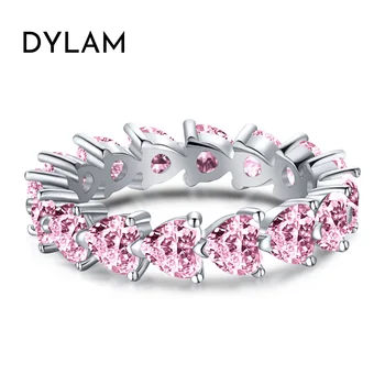 Dylam High-End Silver 925 wedding band ring Pink 5A CZ diamond Pink Ring for Women