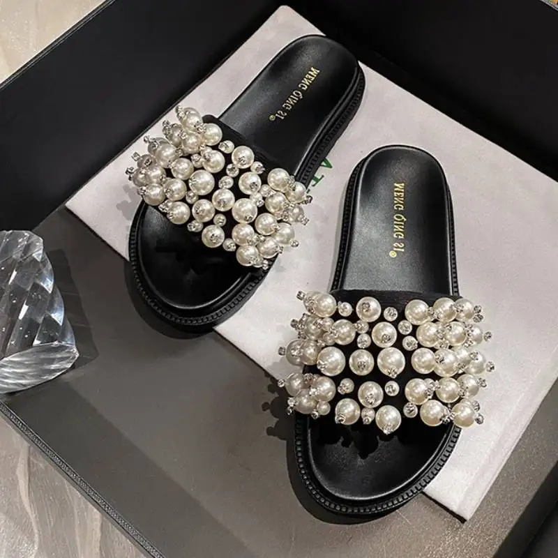 Big Pearl New Design Slippers Outdoor Casual Flat Women Sandals for Ladies - Main Image