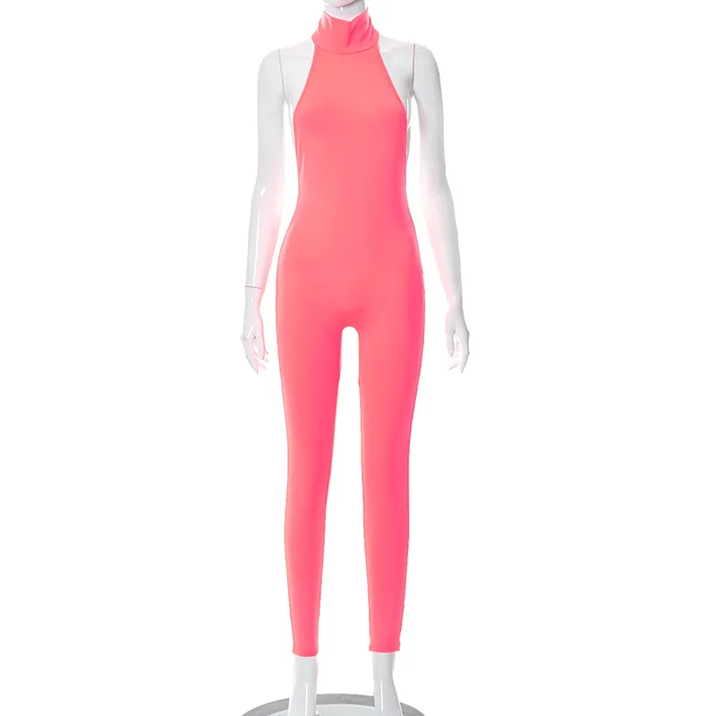 Halterneck Hip Lifting Bodycon Jumpsuit Fashion Spring Solid Color ...