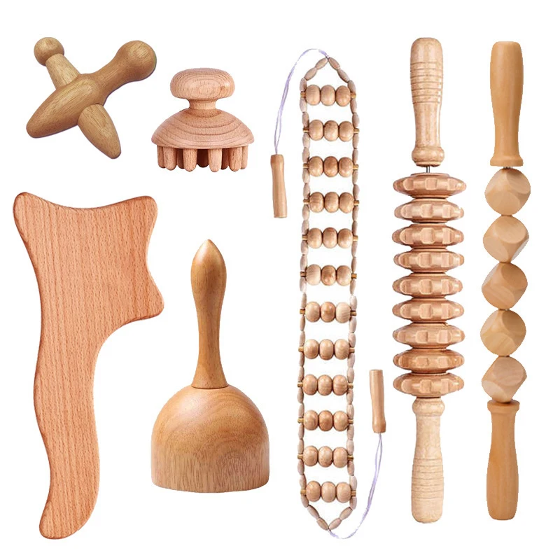 Lymphatic Drainage Facial Full Body Massage Roller Maderoterapia Kit Wood Therapy Set Tools 