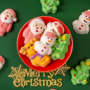 Wholesale Marshmallow Cartoon Christmas  Candy in Cute Fun Snowman Santa Bag Bulk Coated  Selected Fruity Flavor