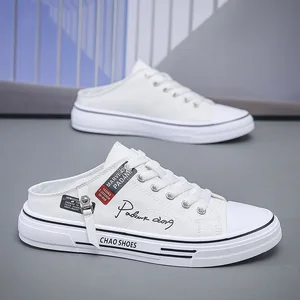 Summer New Men's Half Drag Skateboard Shoes Breathable Bag Head Design Waterproof Lightweight Lace-Up Closure PVC Rubber Insole