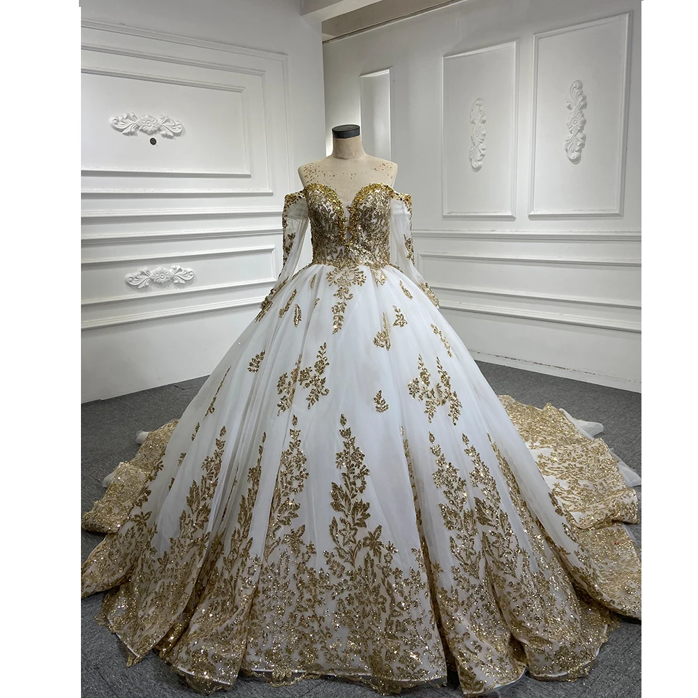 white and gold wedding guest dress White Wedding Dress A Line Spaghetti Strap V Neck Beaded Sleeveless Long Tulle Bridal Gown With Appliques main image 0
