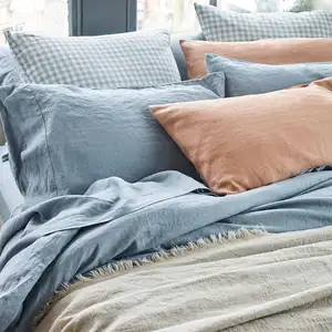 Comfortable Intrinsically Hypo-allergenic100% Pure Linen White Hotel Bedding Set Bed Sheet Pillowcase Set Linen Duvet Cover