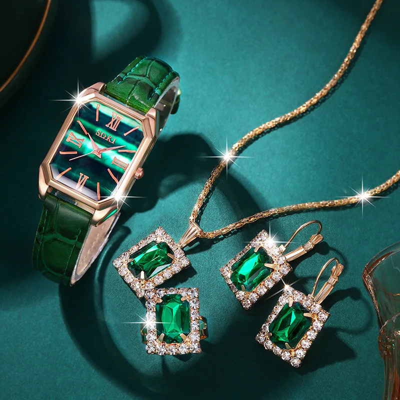 New Luxury Women Diamond Watch Jewelry Luxury Gift Box Set Fashion Ring