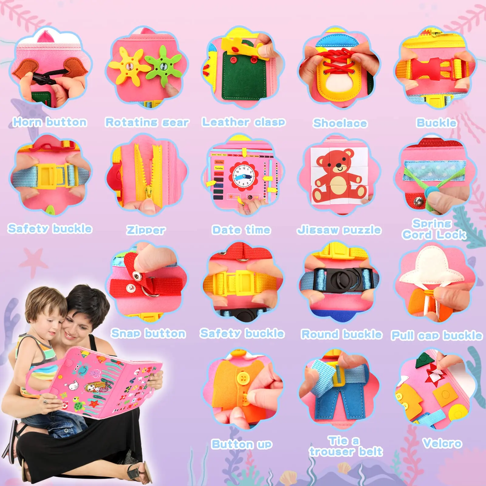 Customization 8 in 1 Toddler Busy Board Years Old Kid Montessori Toys Busy Bag Book for 1 Year Old Baby Sensory Board Learning