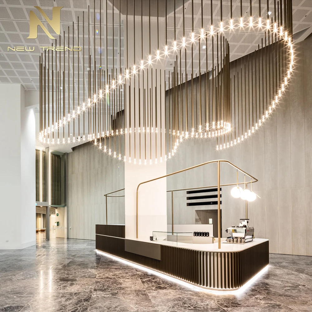 CPL-487 Bespoke Modern Linear Rod Suspension Lamp – Oversized Made-to-Order LED Sculpture for Commercial Projects