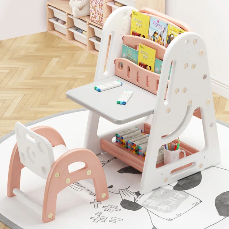 Adjustable Height Kids Learning Table Toddler Art Easel with Chair