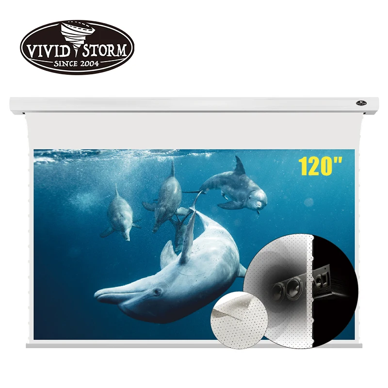 Vividstorm 120 Inch Slimline Electric Drop Down Perforate Projector Screen  Pvc White Cinema Screen Material Uhd Home Theater - Buy Motorized  Projection Screen,White Cinema Screen,Theater Acoustic