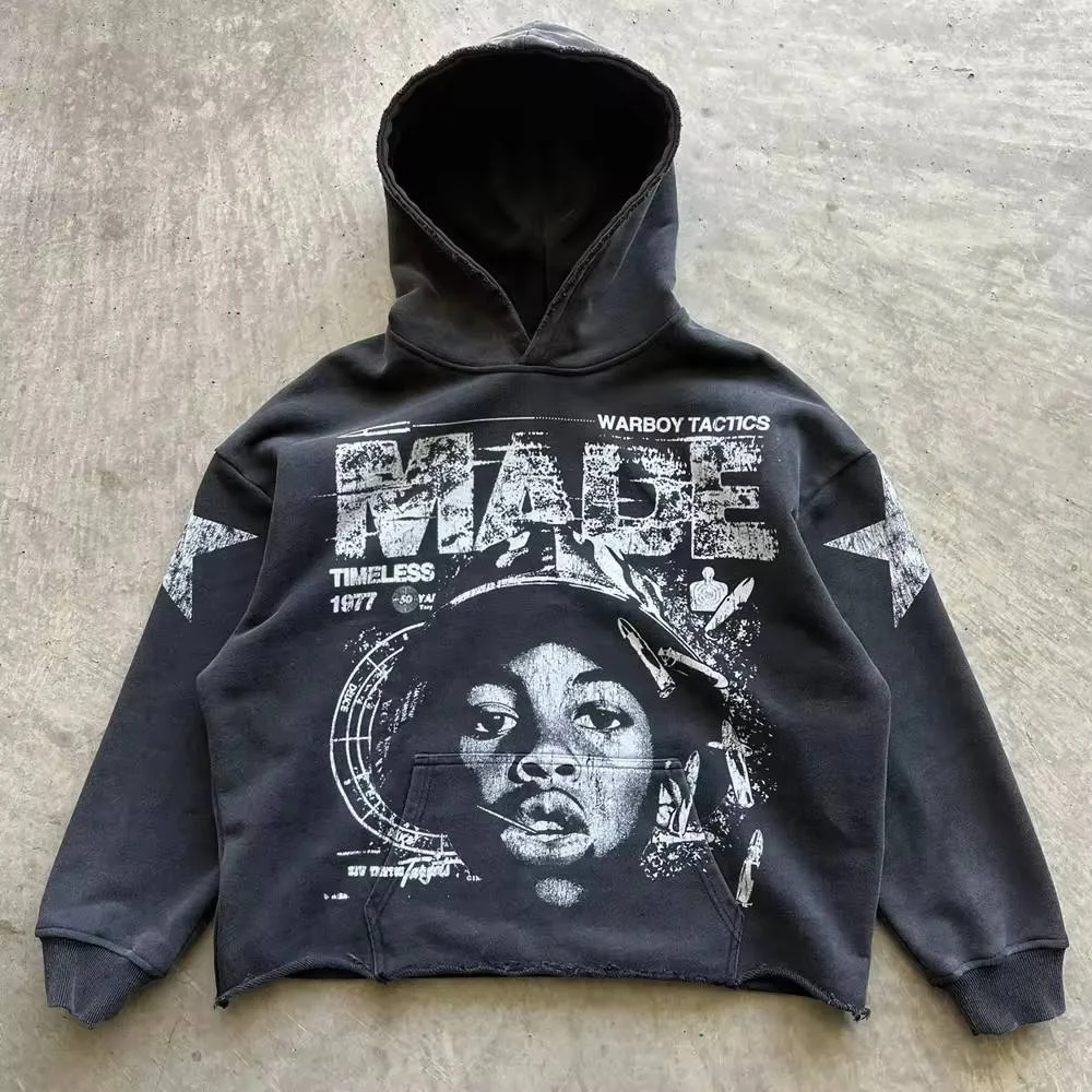 SALATI Custom Vendors for Hodiee Raw Hem DTG Printed Washed Vintage High Quality High Worn-out Boxy Cropped Blank Men Hoodie gallery 7