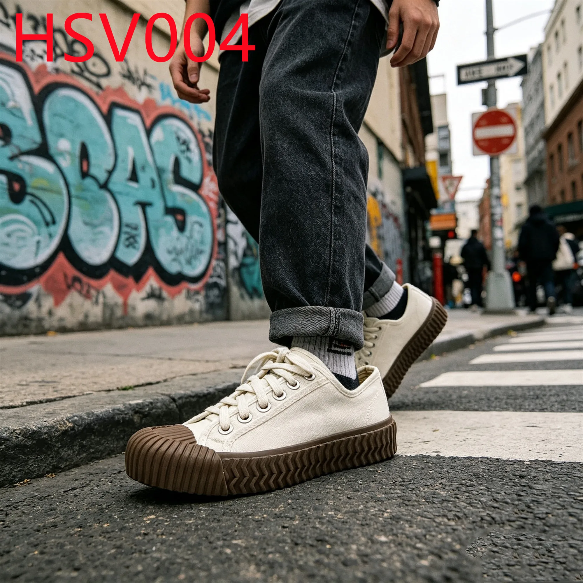 HY,Student Like Anti-tear Canvas Fabric White/black Hua Singh Sneakers Street Fashion Vulcanized Rubber Sole School Shoes HSV004