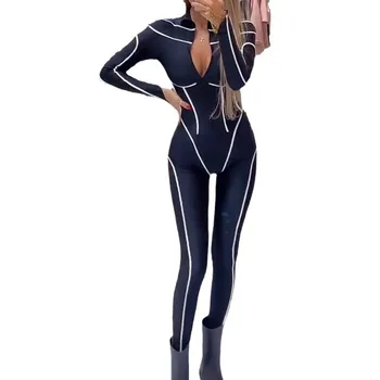 Factory direct sales support custom summer new fashionable striped embossed tight and sexy bottomed jumpsuit