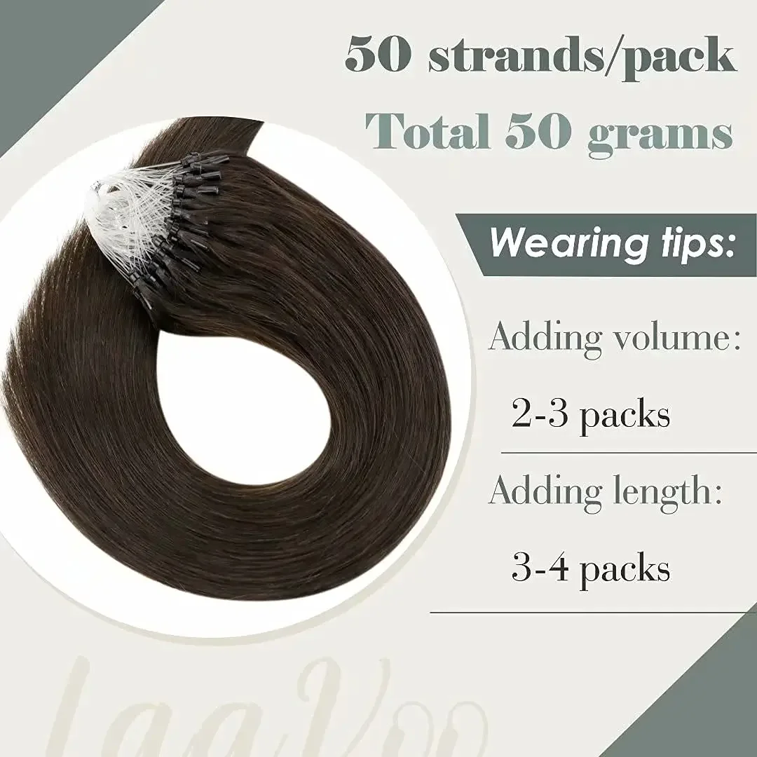 Extensions de cheveux Micro Loop 16-26 pouces 100% cheveux humains Remy raides couleur marron foncé pour femmes 50 100g_voghion.com