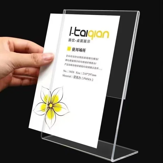 Slanted Plastic Sign Holder Clear Acrylic Table Stand A4 A5 A6 Size Price list Acrylic Holder For Store