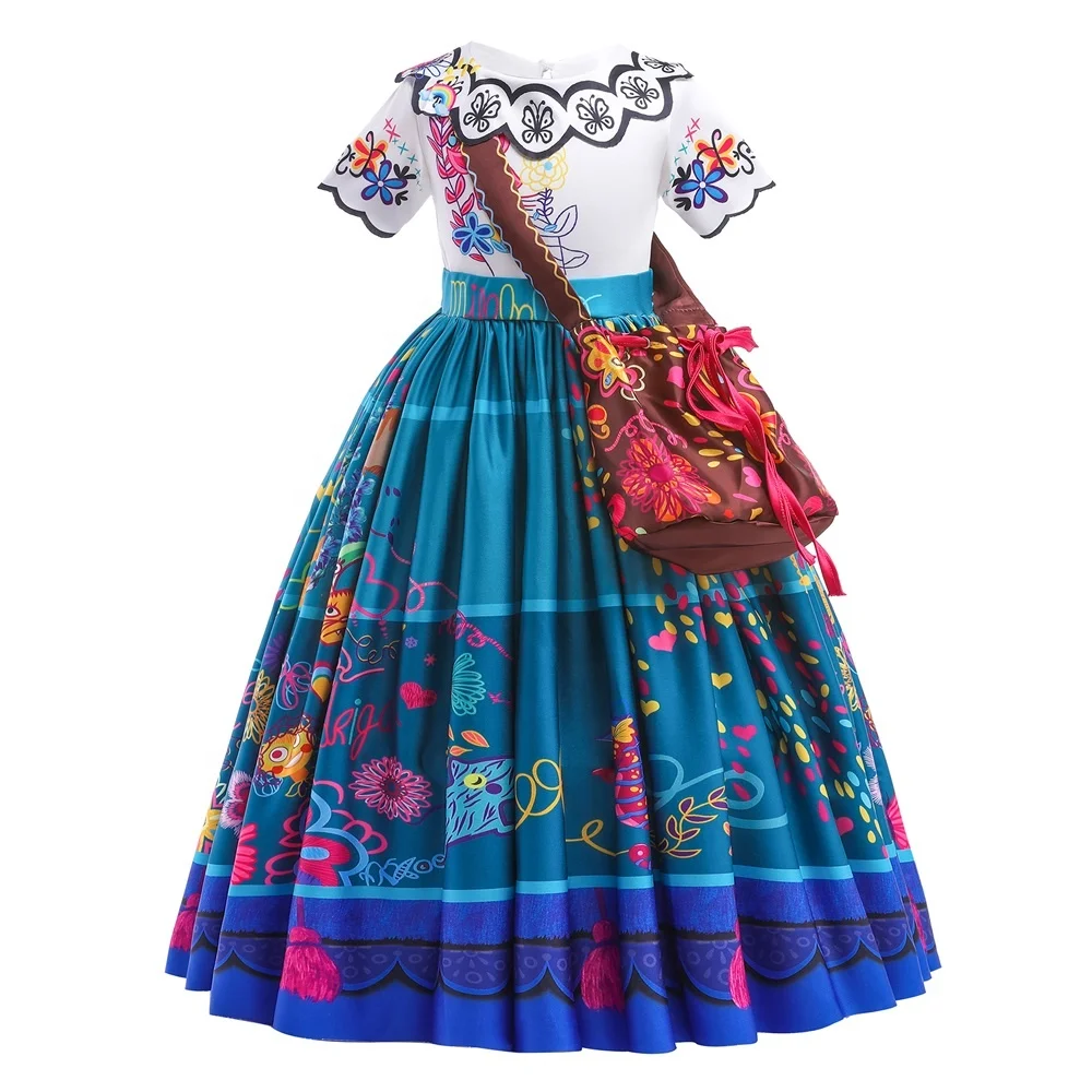 isabella blue dress encanto Encanto Costume Isabella Cosplay Translucent Short Sleeves Blue Dress – pro- costumes