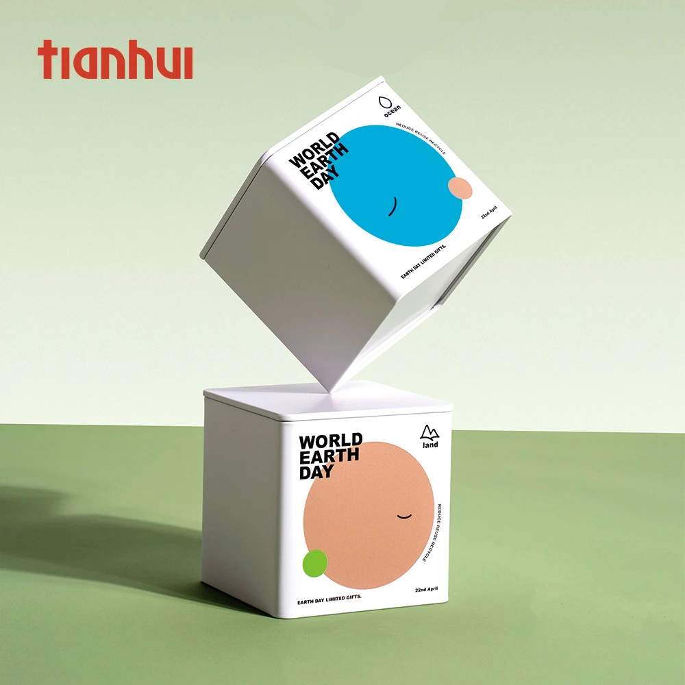 Tianhui – boîte de conserve carrée en fer blanc, boîte-cadeau de thé, emballage en métal, emballage écologique pour le Jour de la Terre