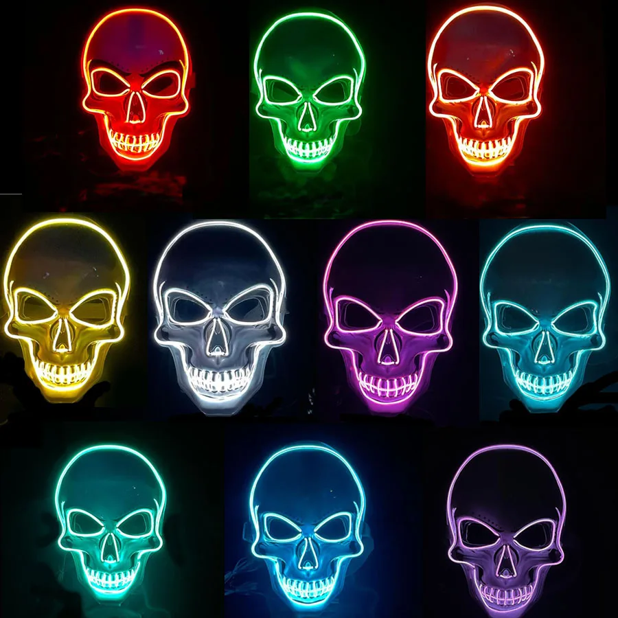 Halloween Skeleton Led Mask Glow Scary Mask Halloween Light Up Cosplay