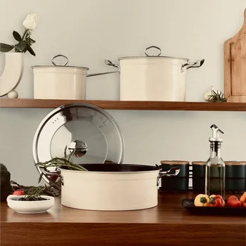 2022 Amazon Hot Sale Prestige Nonstick Cooking Pots Composite Bottom Glass Lid Round Knob 6Pcs Stainless Steel Cookware Set
