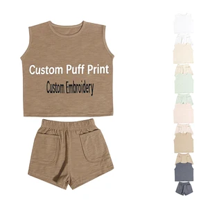 Trending Hot Unique Products Summer Organic Cotton Sleeveless Children Boys Girls Vest 2 Pieces Kids Summer Clothe Set