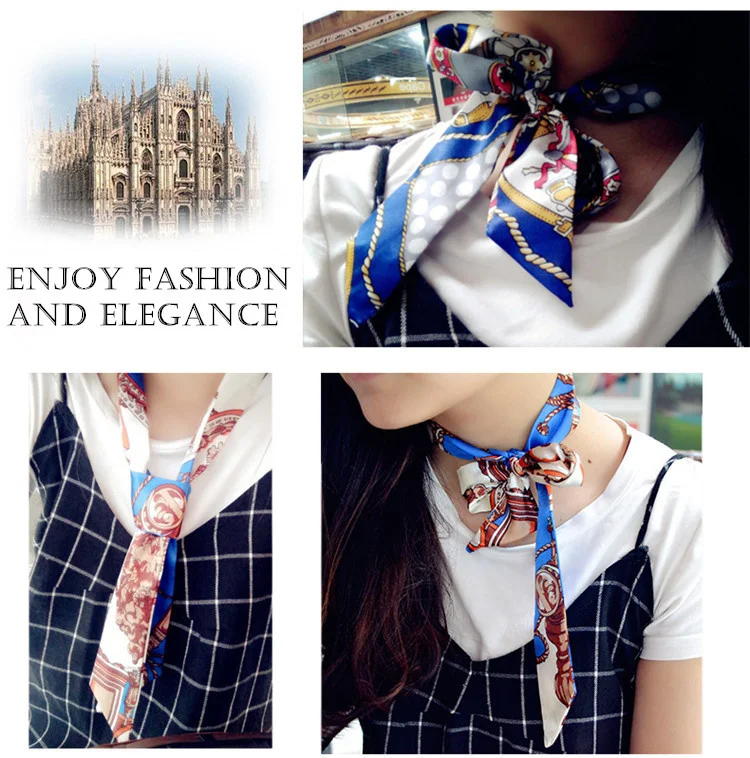 Custom Arts Photos Digital Printed Thin Bag Purse Scarf Silk Twill Skinny Scarf