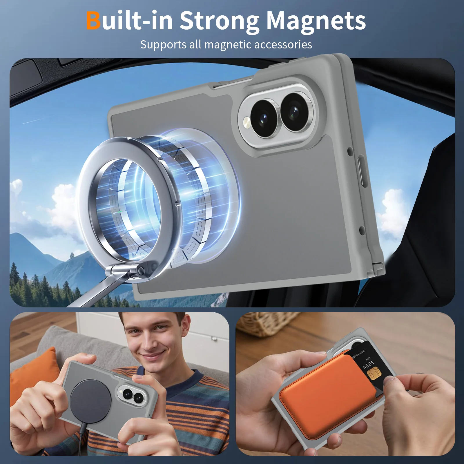 product for samsung galaxy z fold 8 wide armor case tpu pc magnetic ring wireless charge matte finish clear protective cover-7