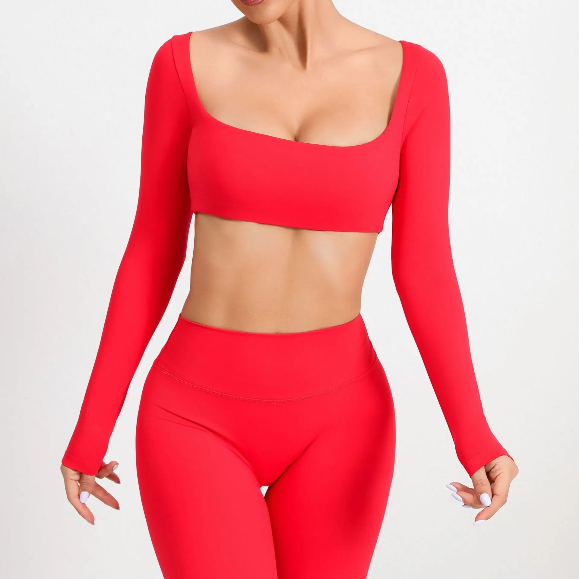 Lightweight Breathable Long-Sleeve Yoga Top Quick-Drying Tie-Front Padded Outdoor Runnin