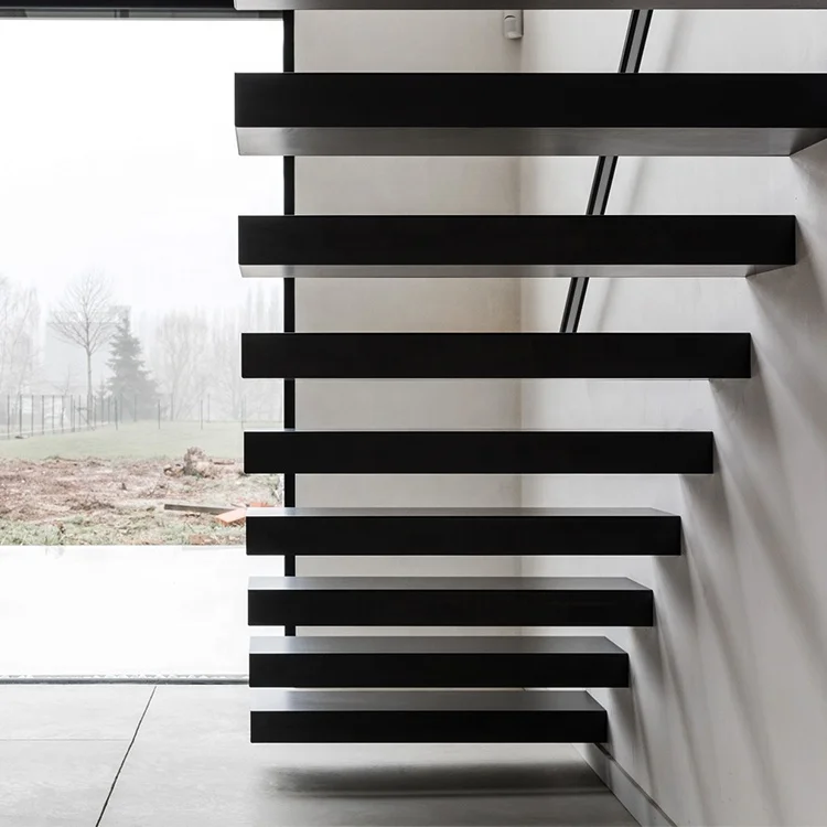 Nordic Style Central Stringer Supported Cantilevered Staircase Wall Floating Staircase Hidden Longitudinal Beam Stair