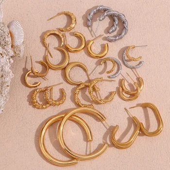 Minimalist Earrings Set Wholesale 18K Gold Plated Jewelry Set Stainless Steel Earrings