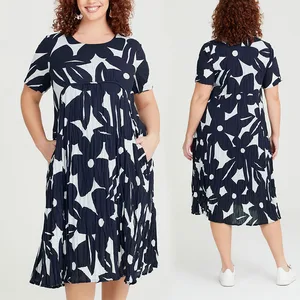 2025 Factory New Fashion Casual O Neck t Shirt Dress Wholesale Custom Printed Chiffon Cotton Loose Oversize Plus Size Dress