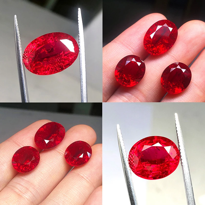 China Lab Grown Ruby Pigeon blood red Color Oval Shaped Faceted gemstone-Loose  Gemstones Suppliers-FU RONG GEMS China