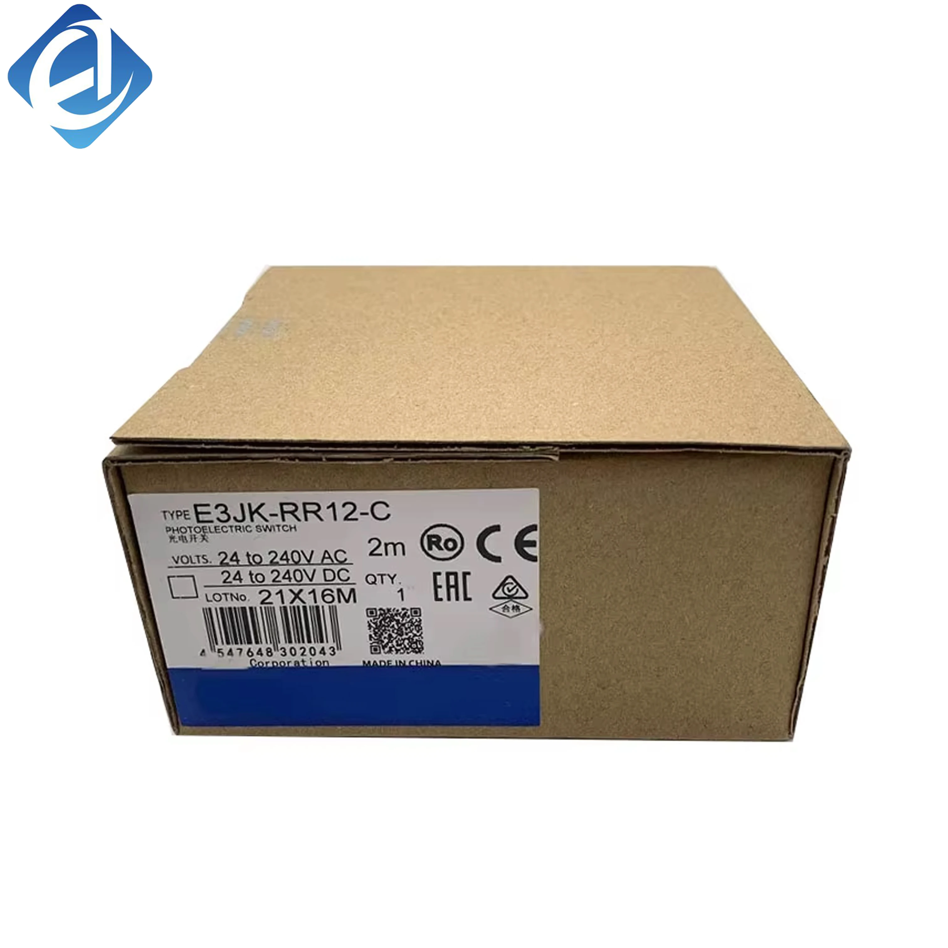 New Original Omron E3JK series retro-reflective photoelectric sensor. Wide voltage 12–240V AC/DC, relay output, IP66 protection, long service life. Used for object detection, positioning and counting in packaging, assembly and conveyor systems, with stabl