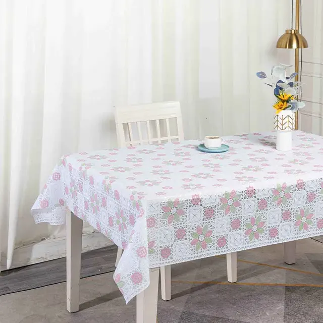 Boen Lace Floral Printed PVC Tablecloth Square and Roll Pattern for Home Wedding Party and Banquet Cover Branded Use