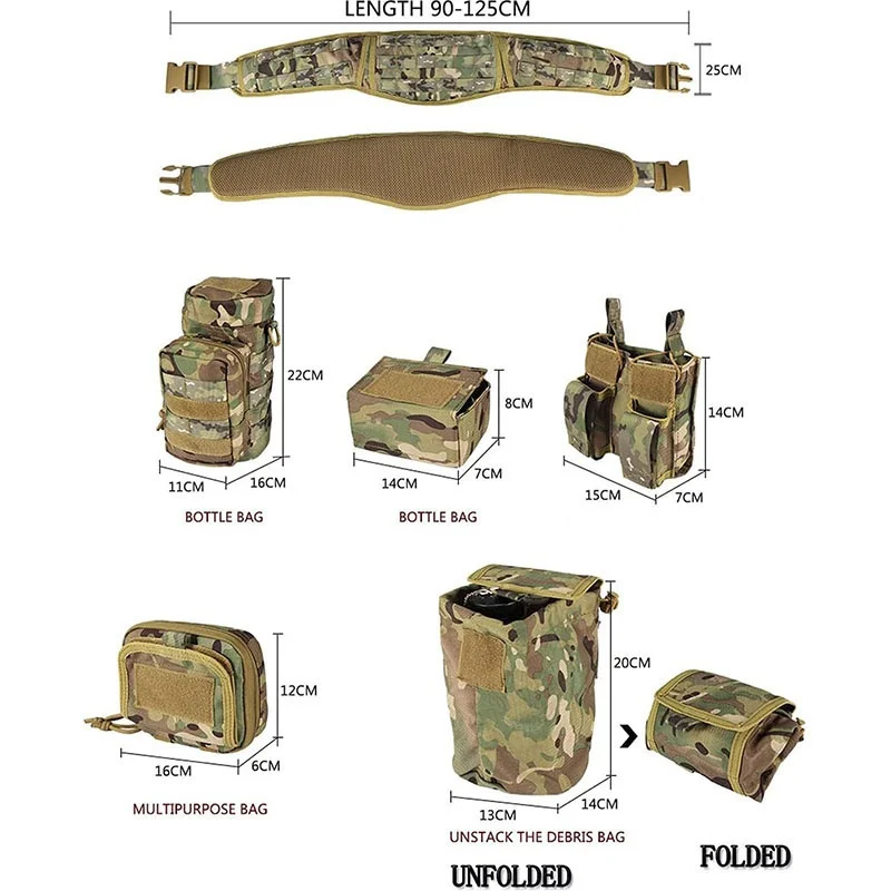Outdoor Adjustable Camouflage Modular Equipment Tactical Belt Outdoor Comfort Training Molle Duty Belts With Tool Pouches