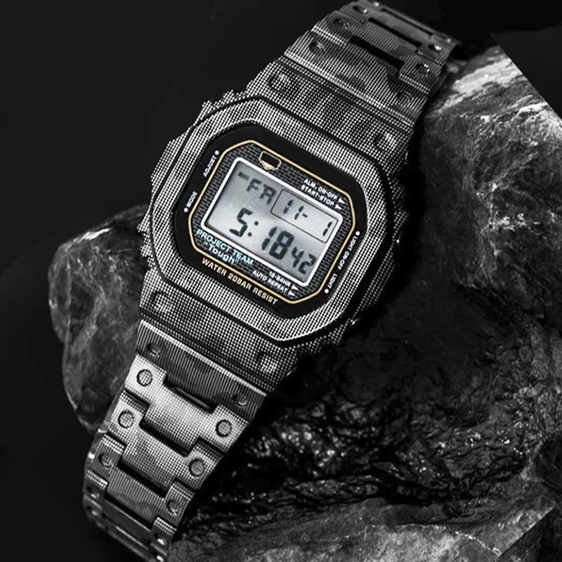 DMD DW5600 Metal Watch Band Strap with 316 Stainless Steel Buckle and Bezel  Case Replacement Parts for GW-M5610 DW-5600 Watches