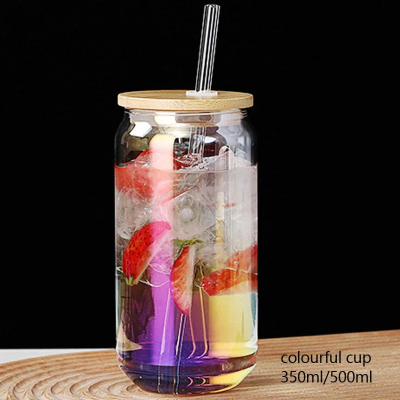 Source WGZ-SWC010 Glass colour changing cups with Bamboo Lids straw and  Drinking Glasses cup for Water Coffee Tea Soda Juice beer on m.