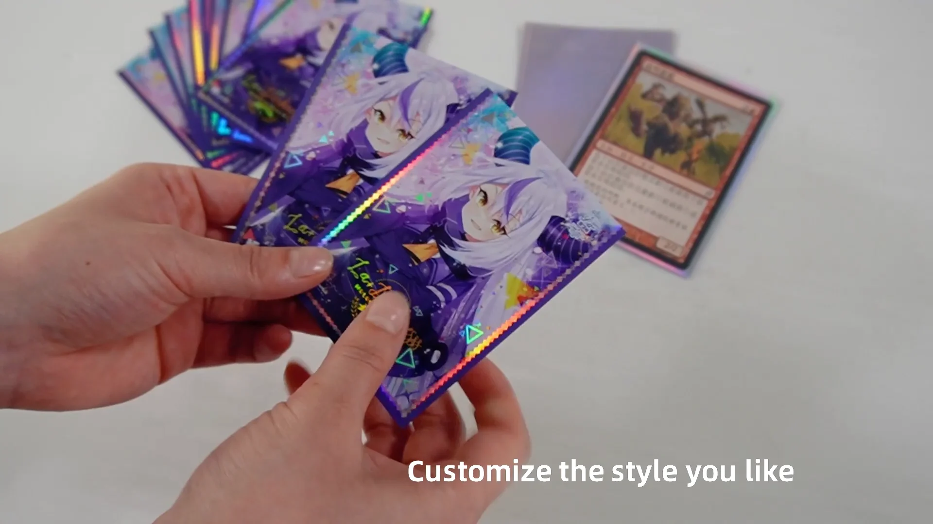 Custom Holographic Art Printed Mtg Standard Size Card Sleeves Cute Anime Girl Print Trading Card