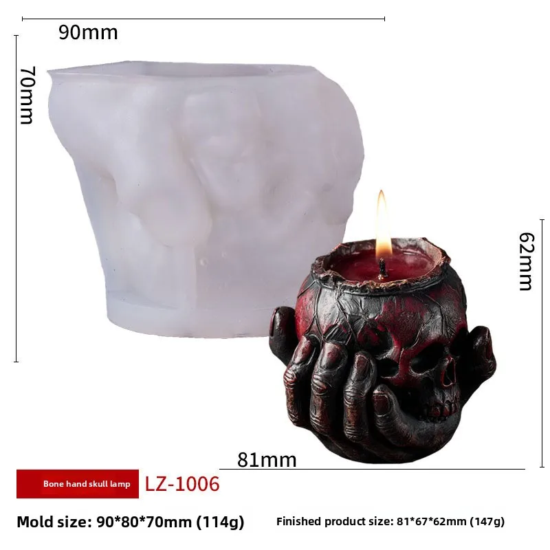 Bone Hand Series Eco-friendly Rose Scented Soy Wax Candle Mold DIY Halloween Skull & Flower Design details