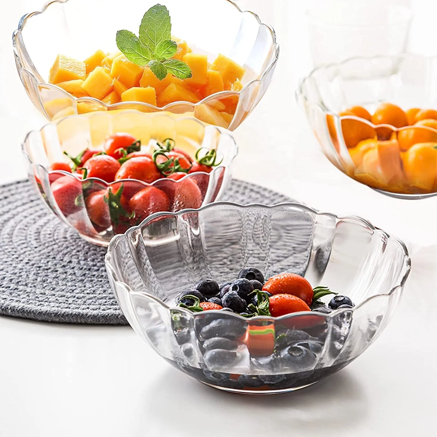 Flower-Shape Clear Glass Serving Salad Mixing Bowls for Lunch