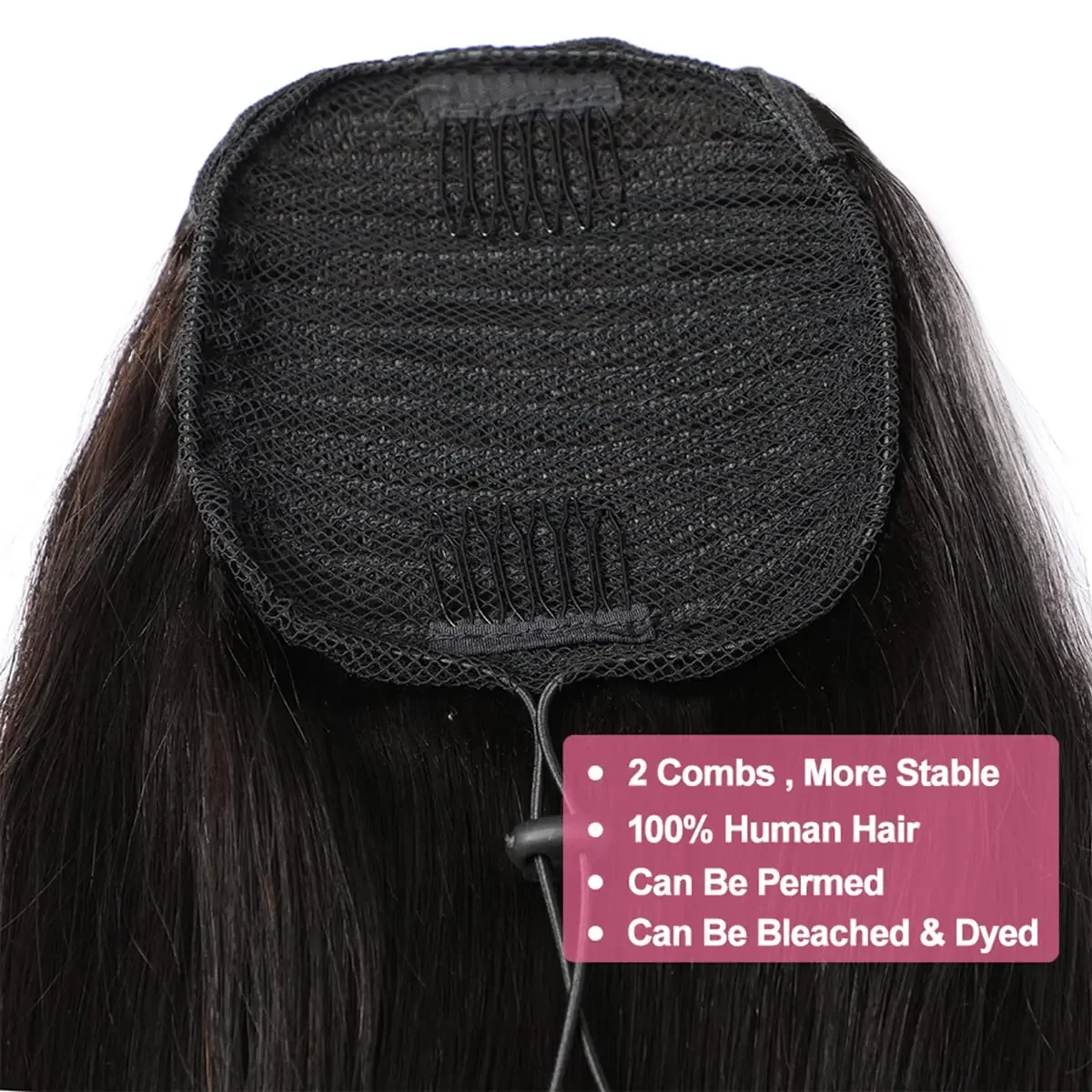 Natural Black Straight Drawstring Ponytail Human Hair Extensions With Clip 14-26 Inch 100g #1B Color Hair For Salon High Quality_voghion.com