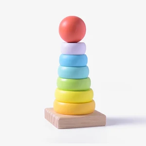 3-6 Years Montessori Toys Wooden Iridescence Tower Early Educational Game Blocks Baby Bridge Rainbow Stacking Blocks Tower Toys