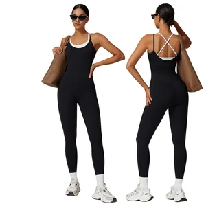 New Contrast Color F-A-K-E Two-Piece Sports Jumpsuit Backless Yoga & Fitness Running Bodysuit