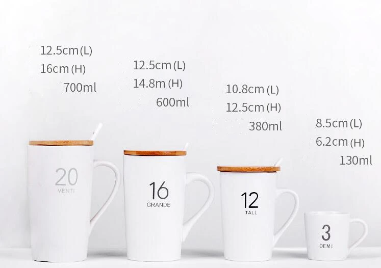 3oz 12oz 16oz 20oz Tall Cups with Bamboo Lid - ACTC Ceramic Mugs