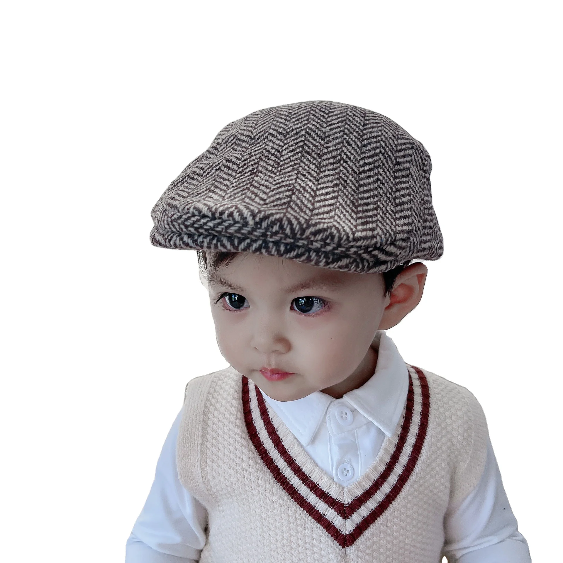 Beret Kids Vintage Hats 3-7 Years Kids Plaid Beret Retro Newsboy